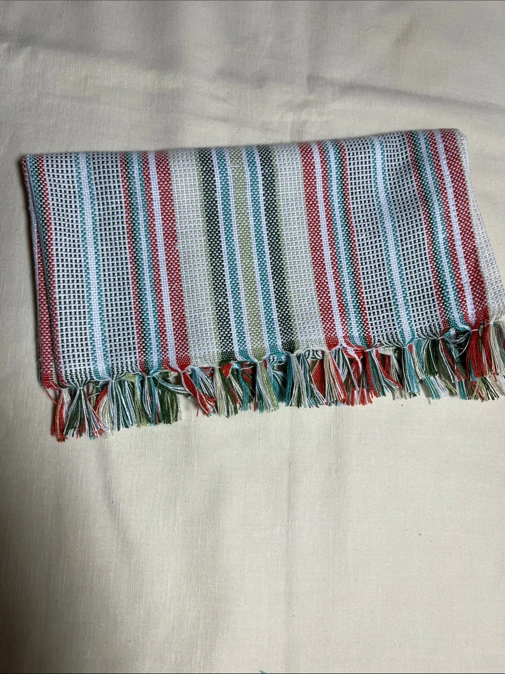 Tommy Bahama Set of 8 Striped Multicolor Cloth Napkins- Blue, Green, Red, Cream
